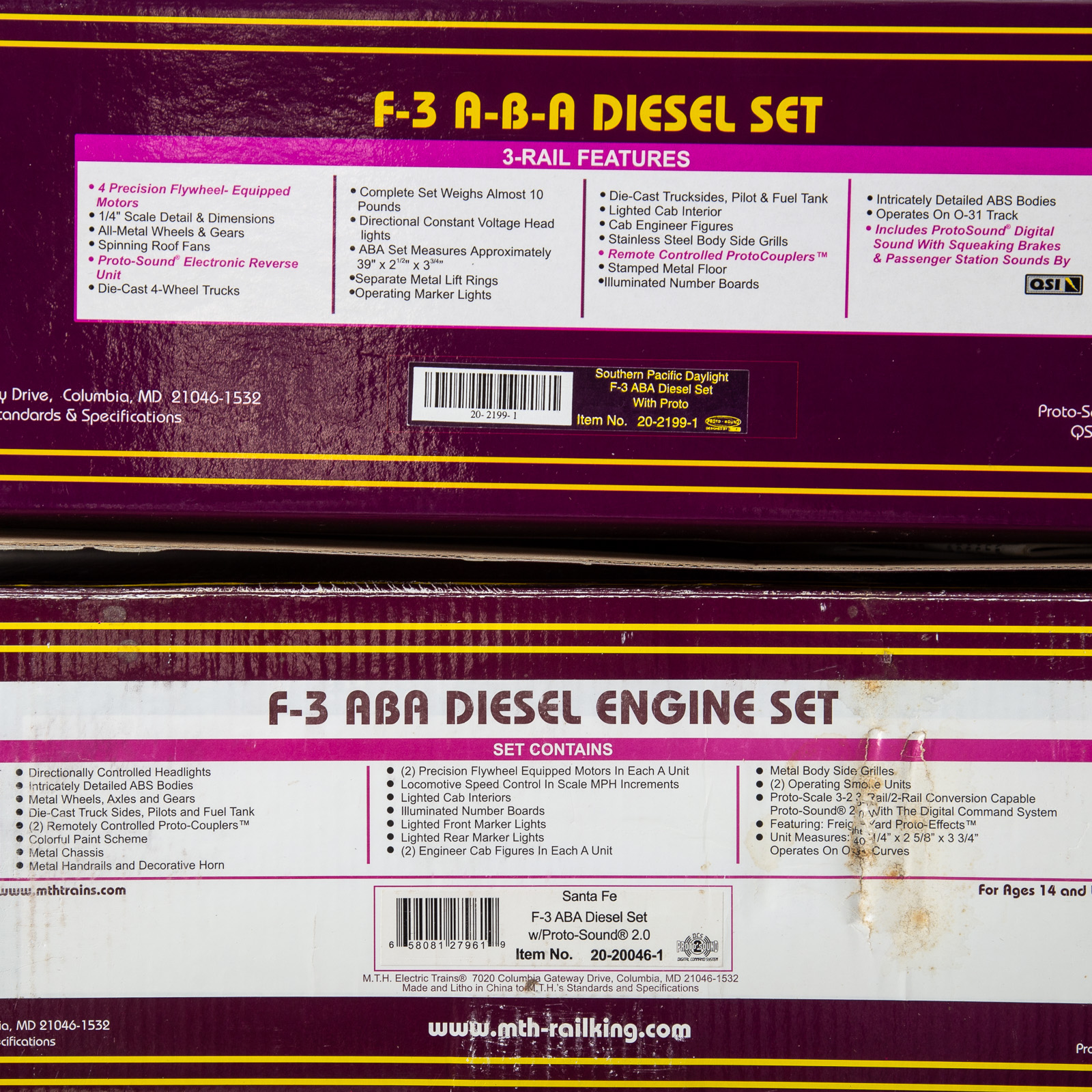 TWO M.T.H. F-3 A-B-A DIESEL SET Including