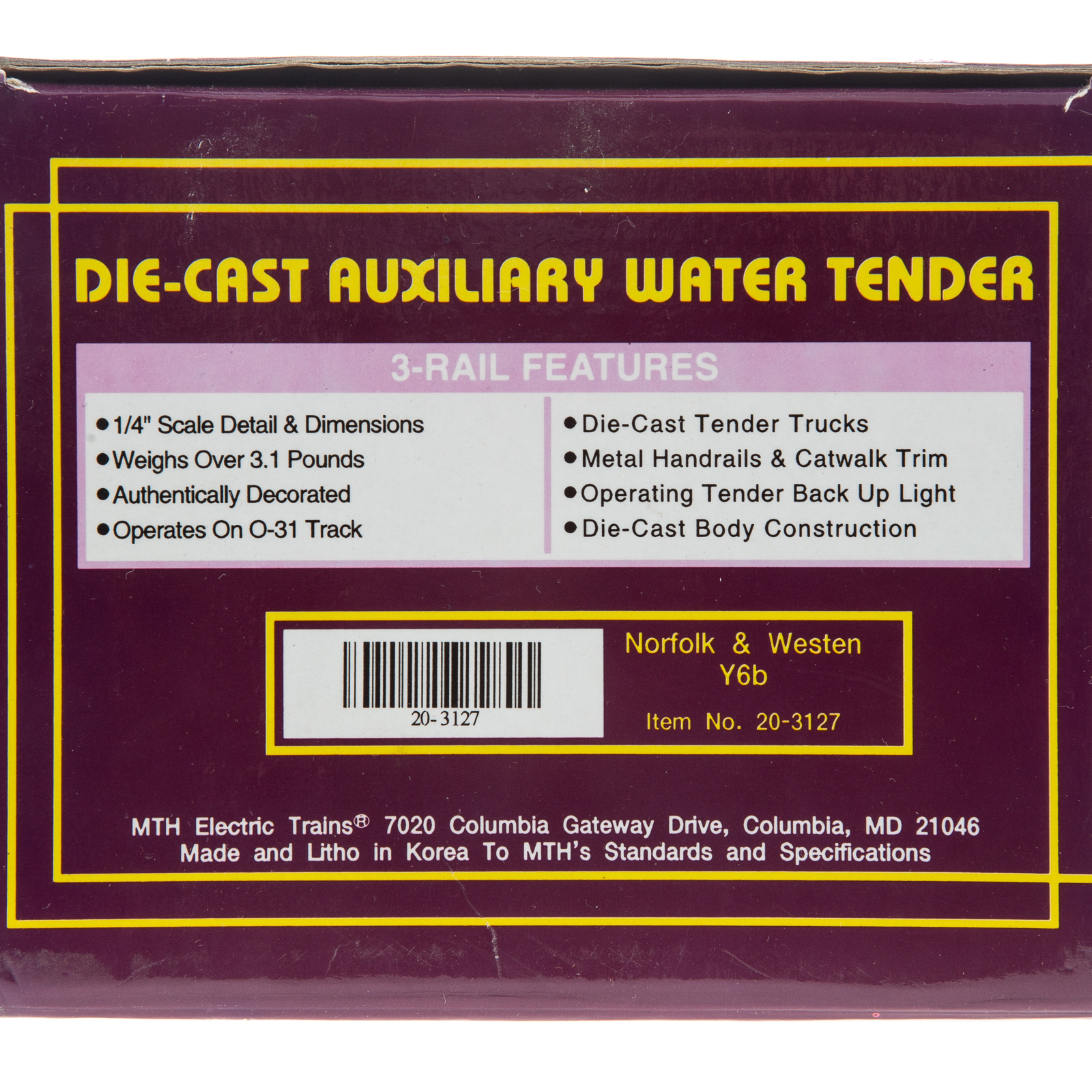 M T H DIE CAST AUXILIARY WATER 36a0dd