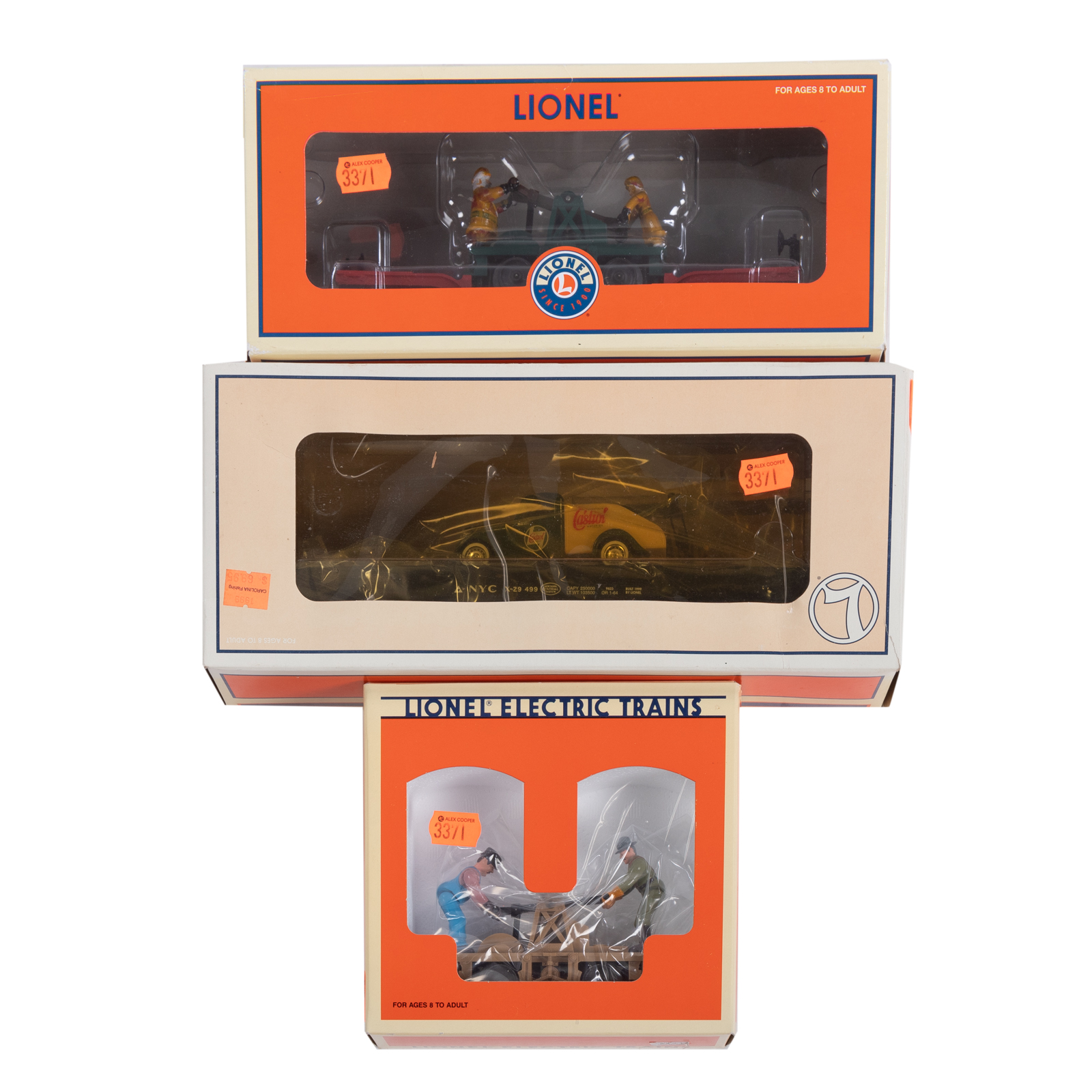 TWO LIONEL HANDCARS & ONE FLATCAR