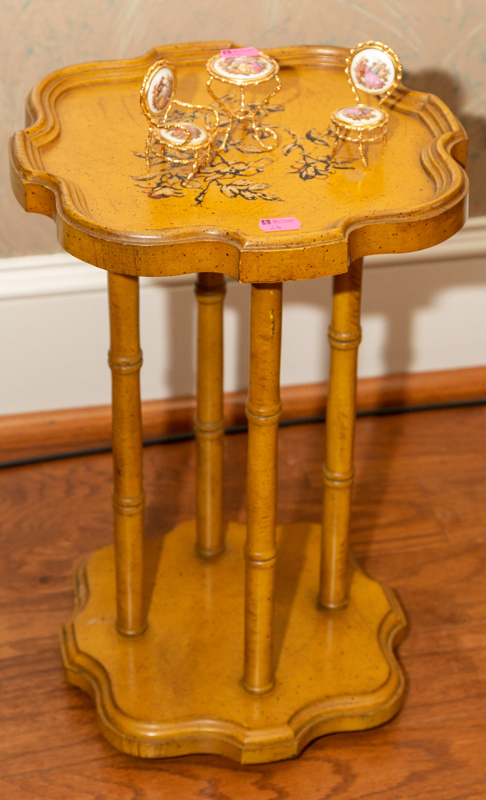 A SIDE TABLE THREE LIMOGES MINIATURES 36a223