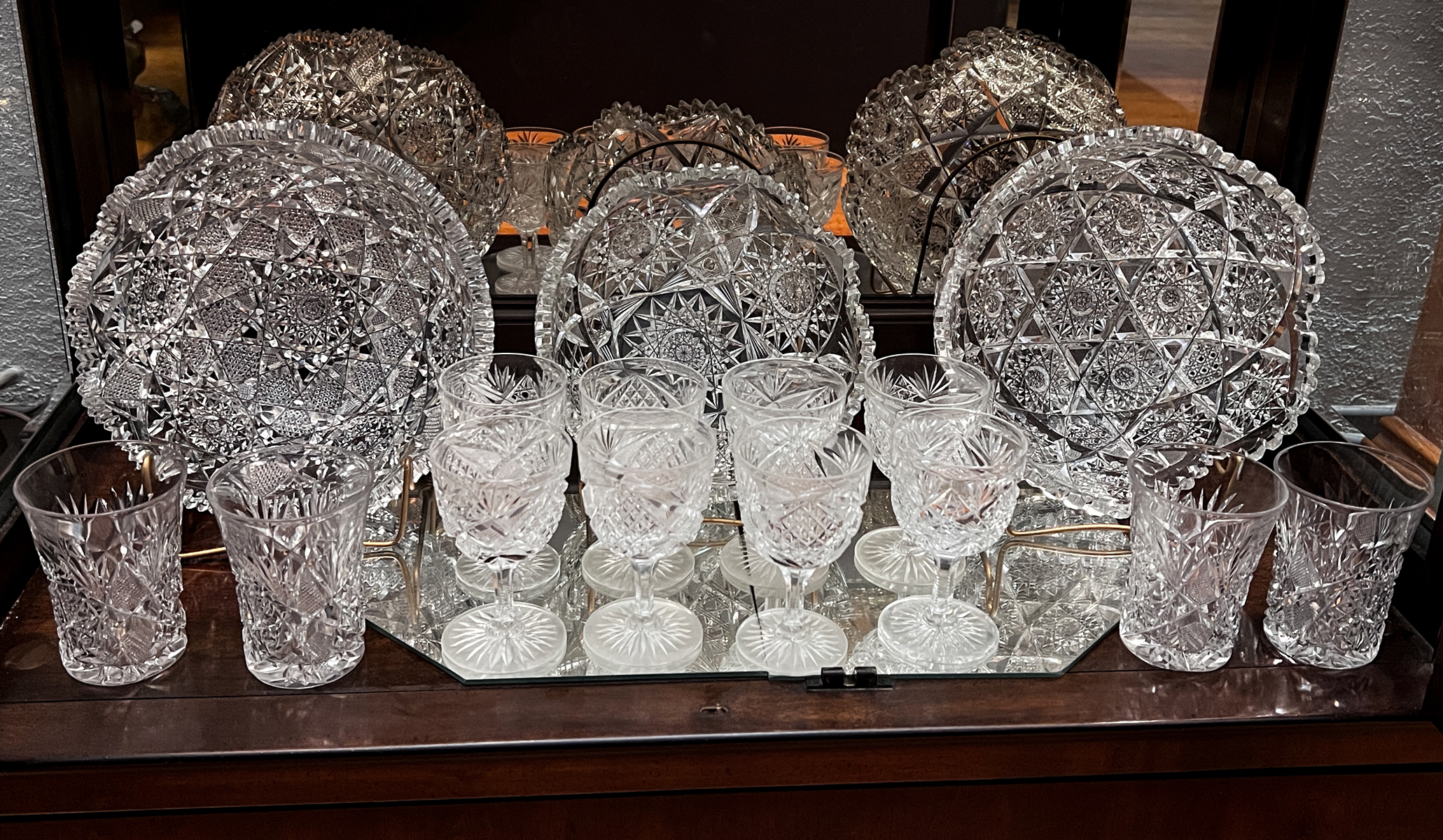 15 PC. CUT GLASS BOWL & CUP COLLECTION: