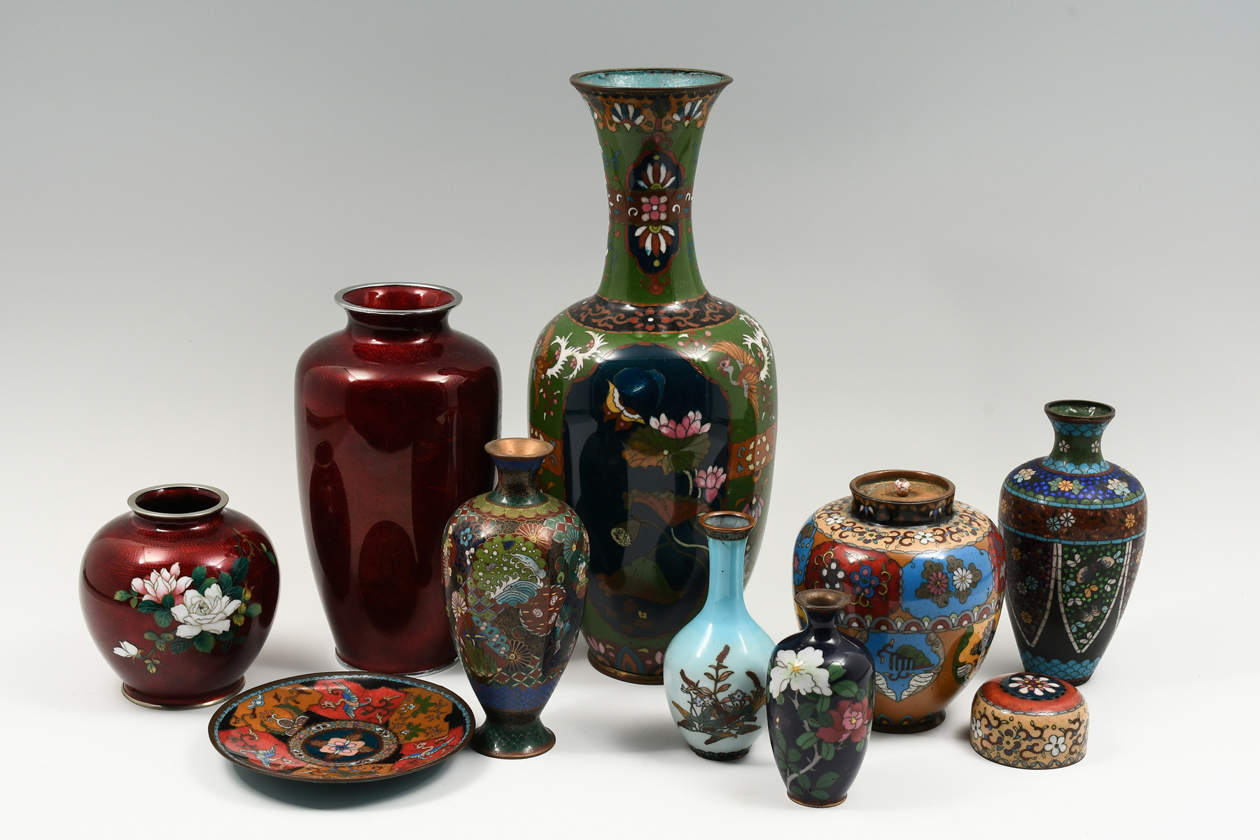 9 PC. JAPANESE CLOISONNE COLLECTION: