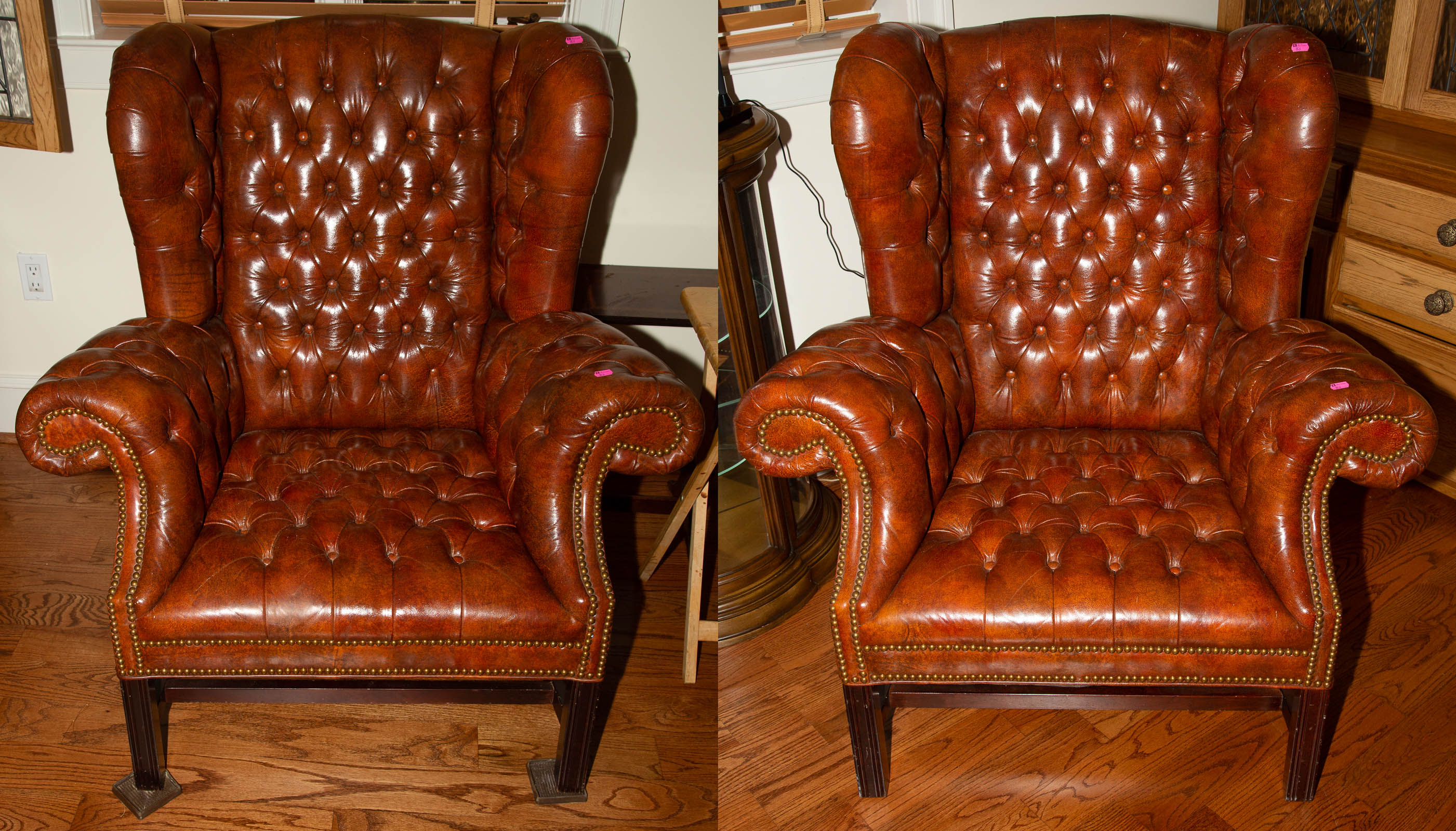 A PAIR OF FAUX LEATHER CLUB CHAIRS