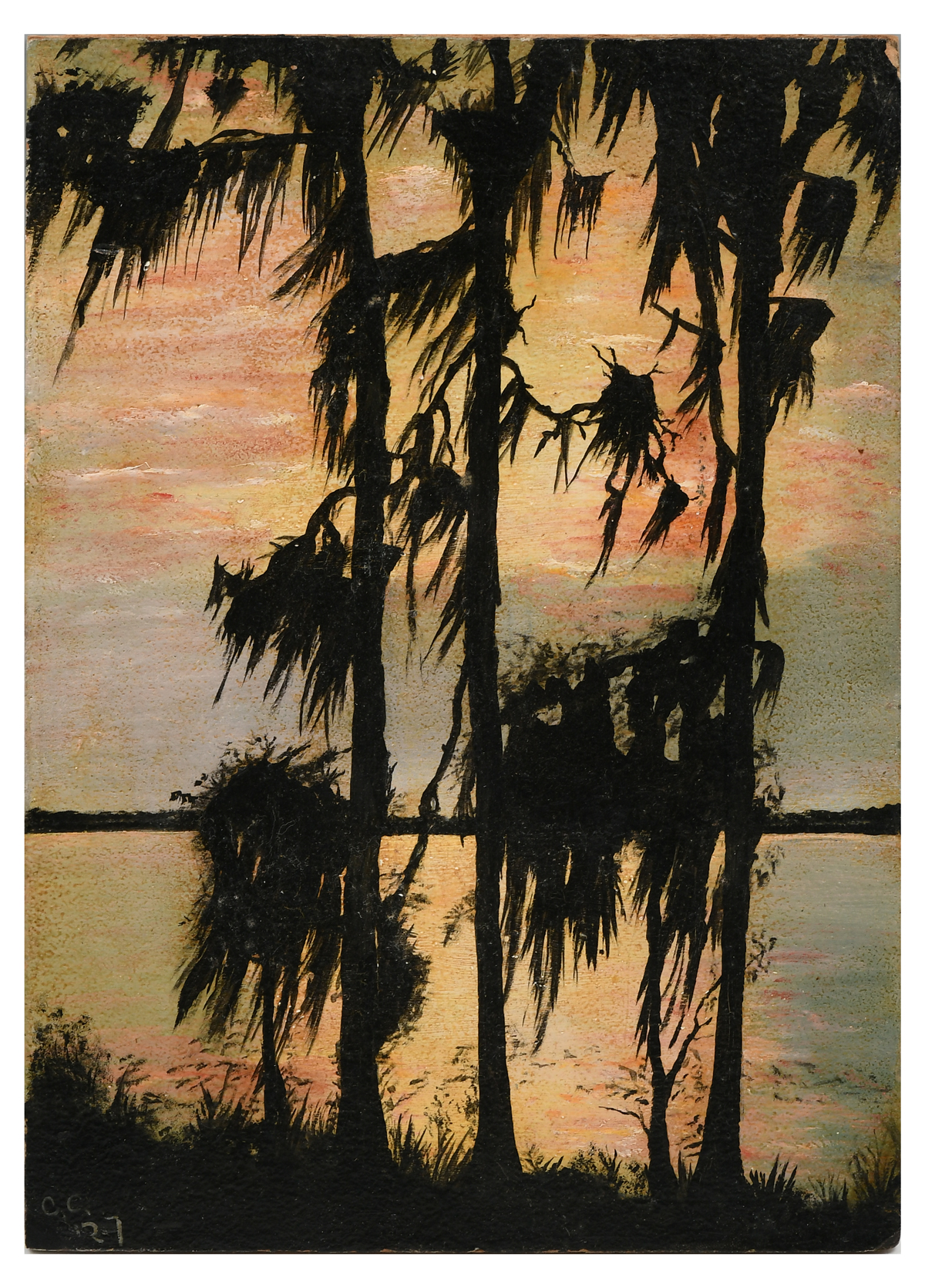 FLORIDA SUNSET SILHOUETTE PAINTING  36a28a