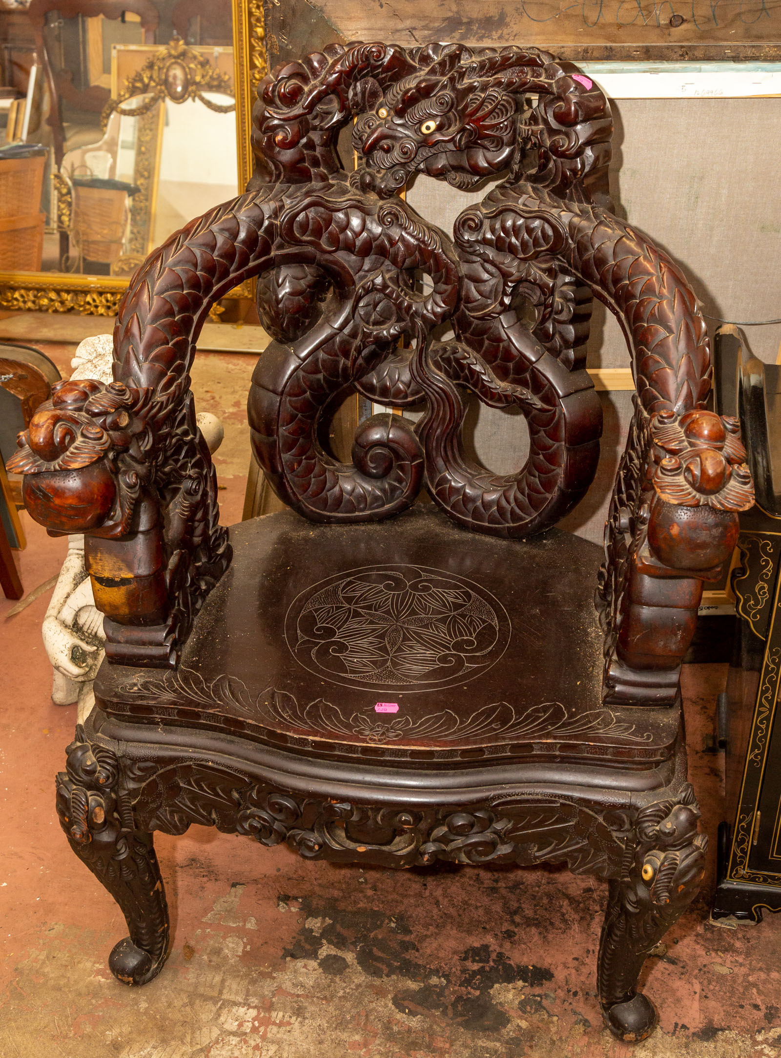 CHINESE CARVED CHAIR 41 1/2 in.