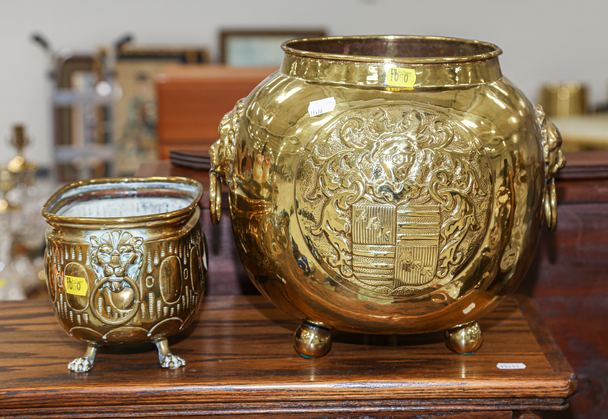 A BELGIAN BRASS PLANTER & ENGLISH