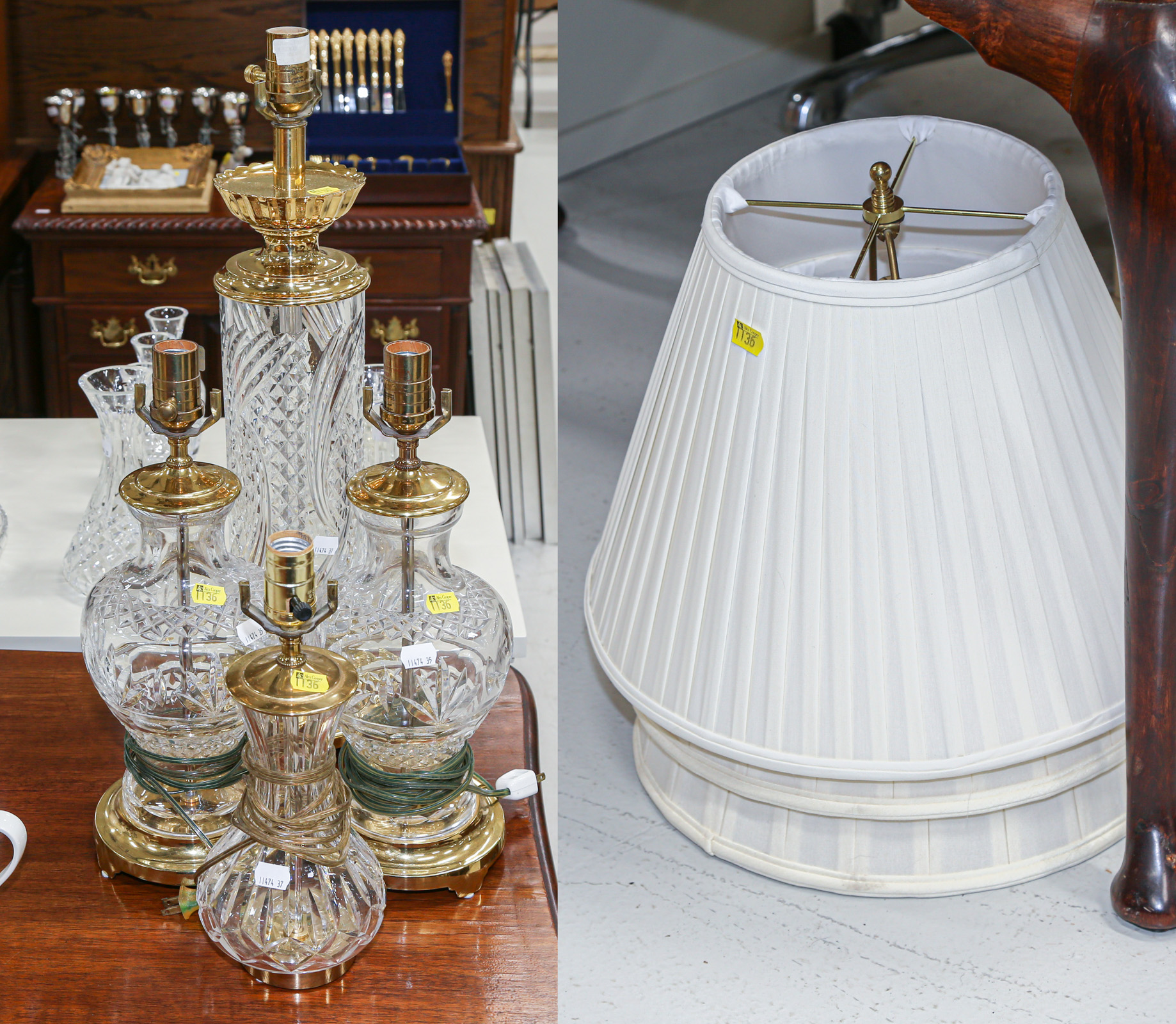 FOUR WATERFORD TABLE LAMPS WITH