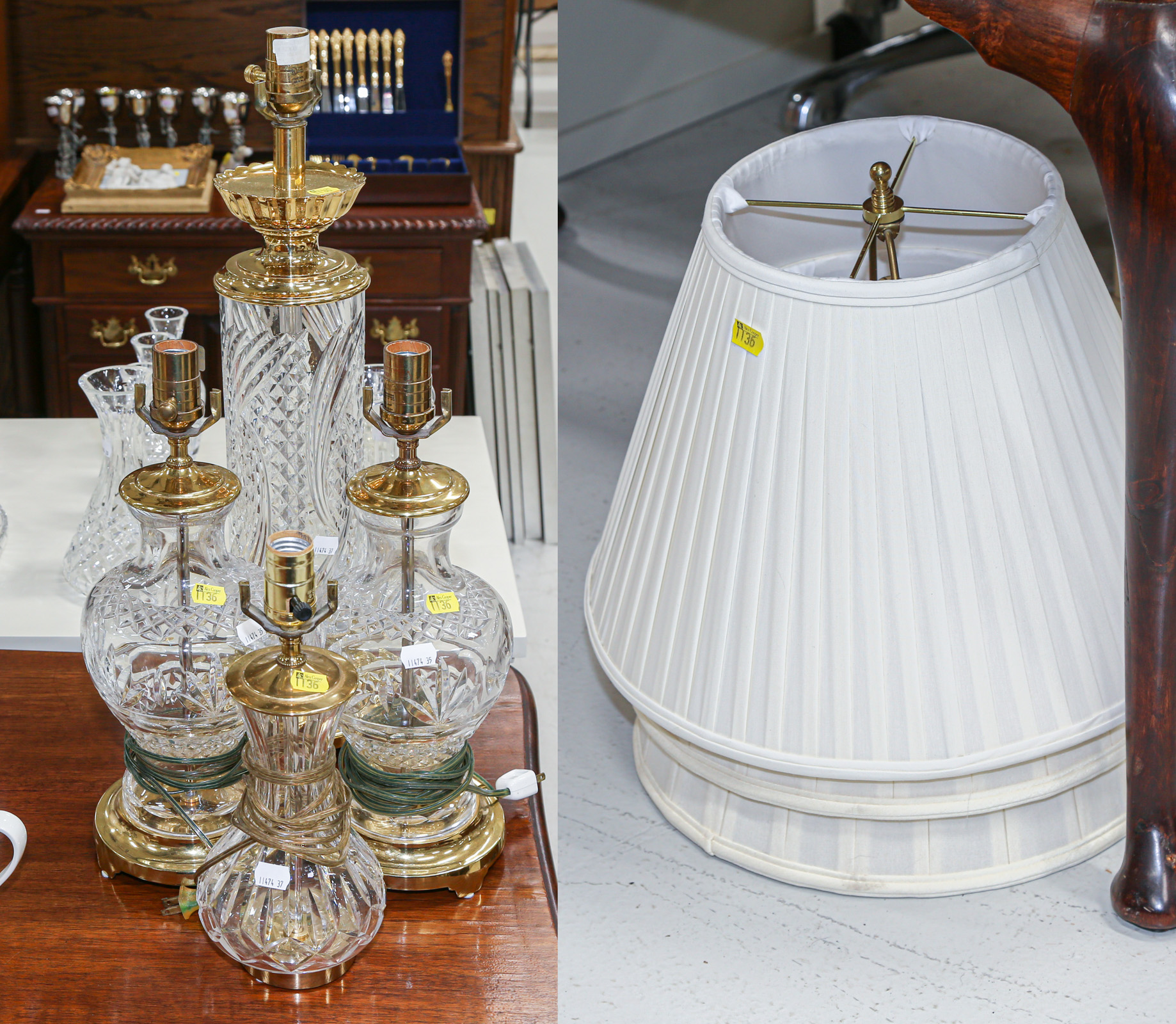 FOUR WATERFORD TABLE LAMPS WITH SHADES