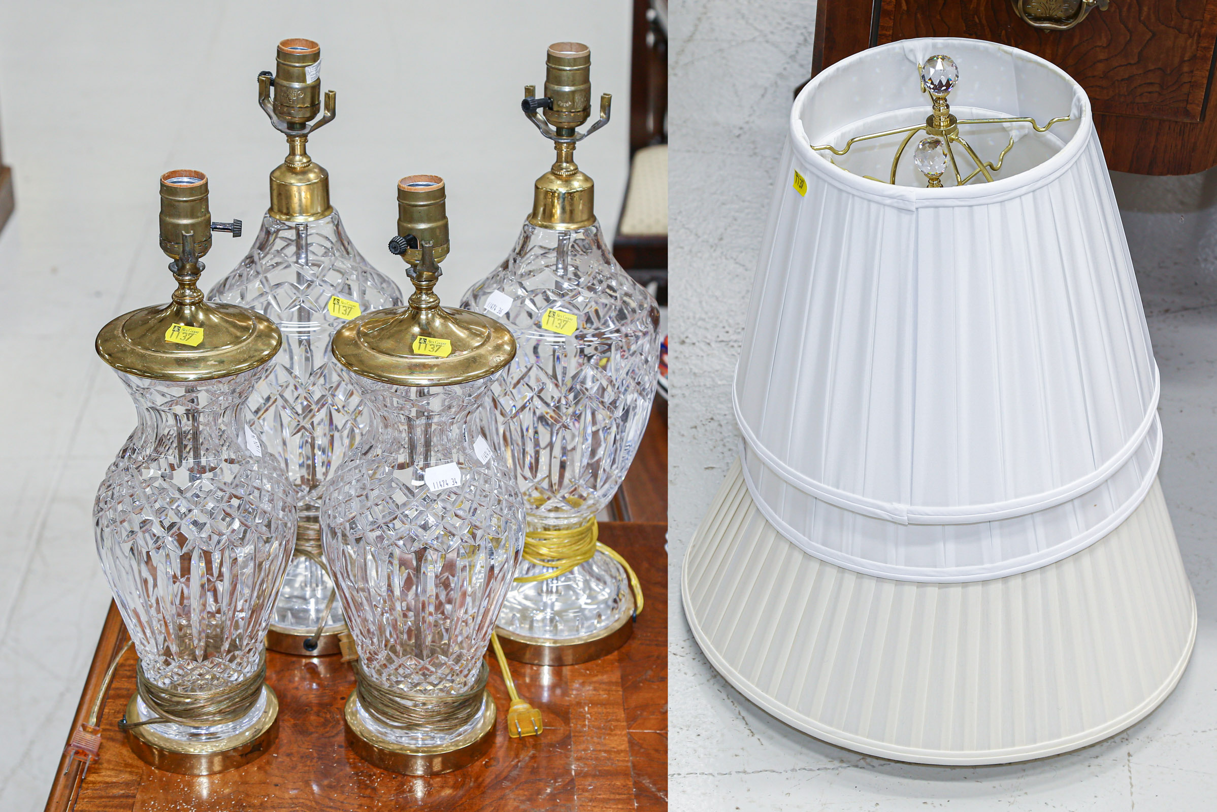 FOUR WATERFORD LAMPS WITH SHADES