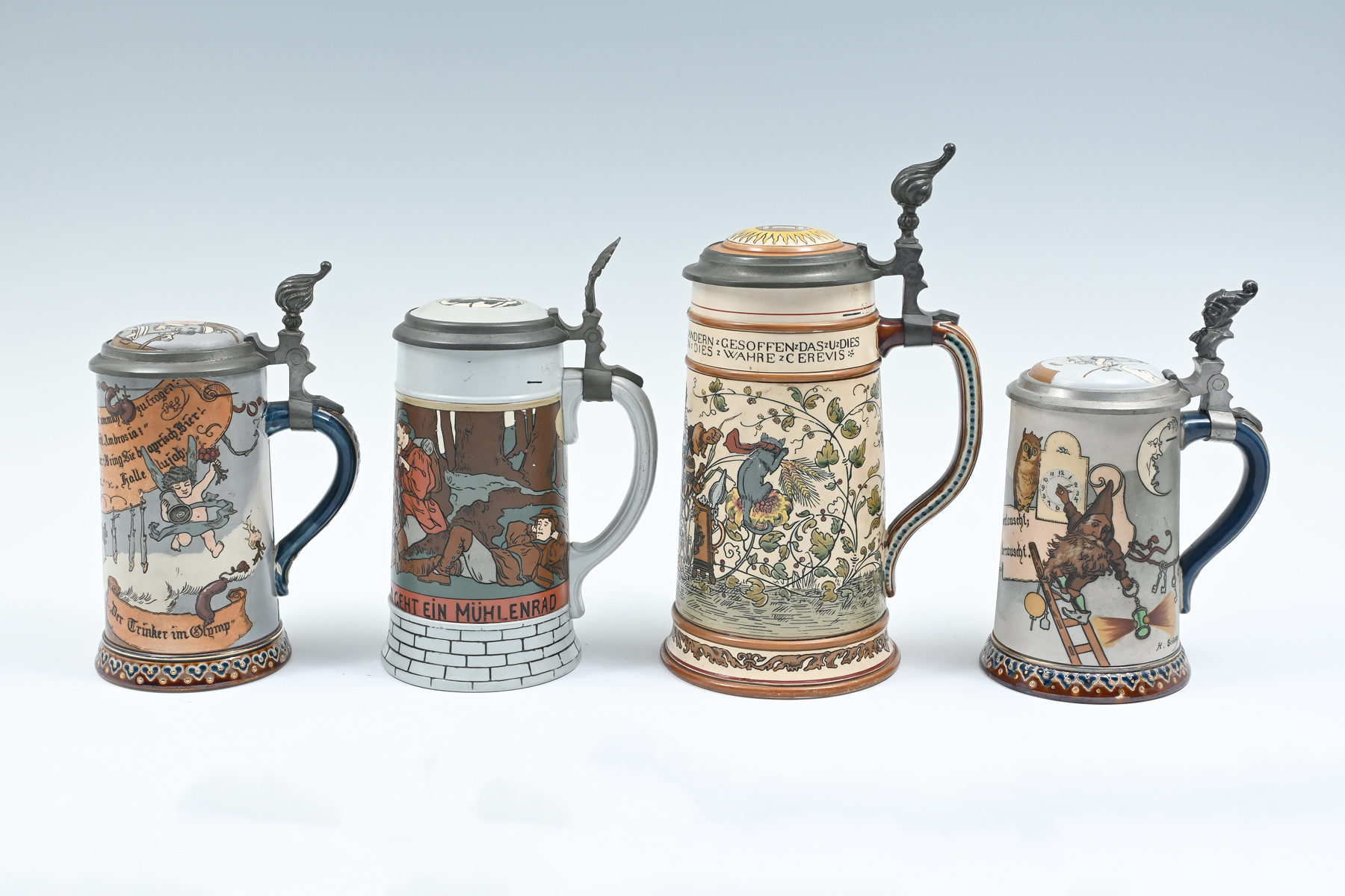 4 PC METTLACH FIGURAL BEER STEINS  36a4c5