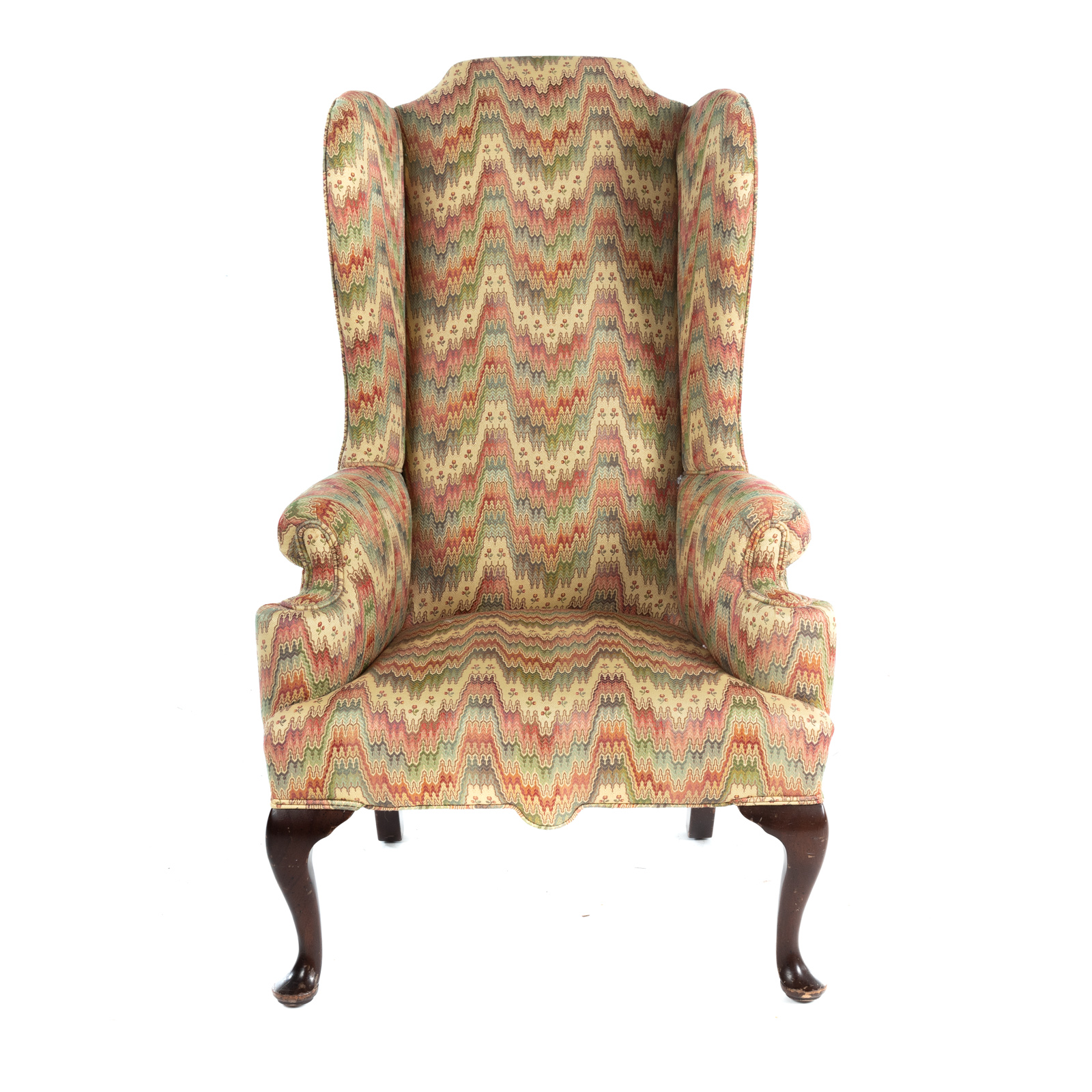 QUEEN ANNE STYLE UPHOLSTERED WING CHAIR