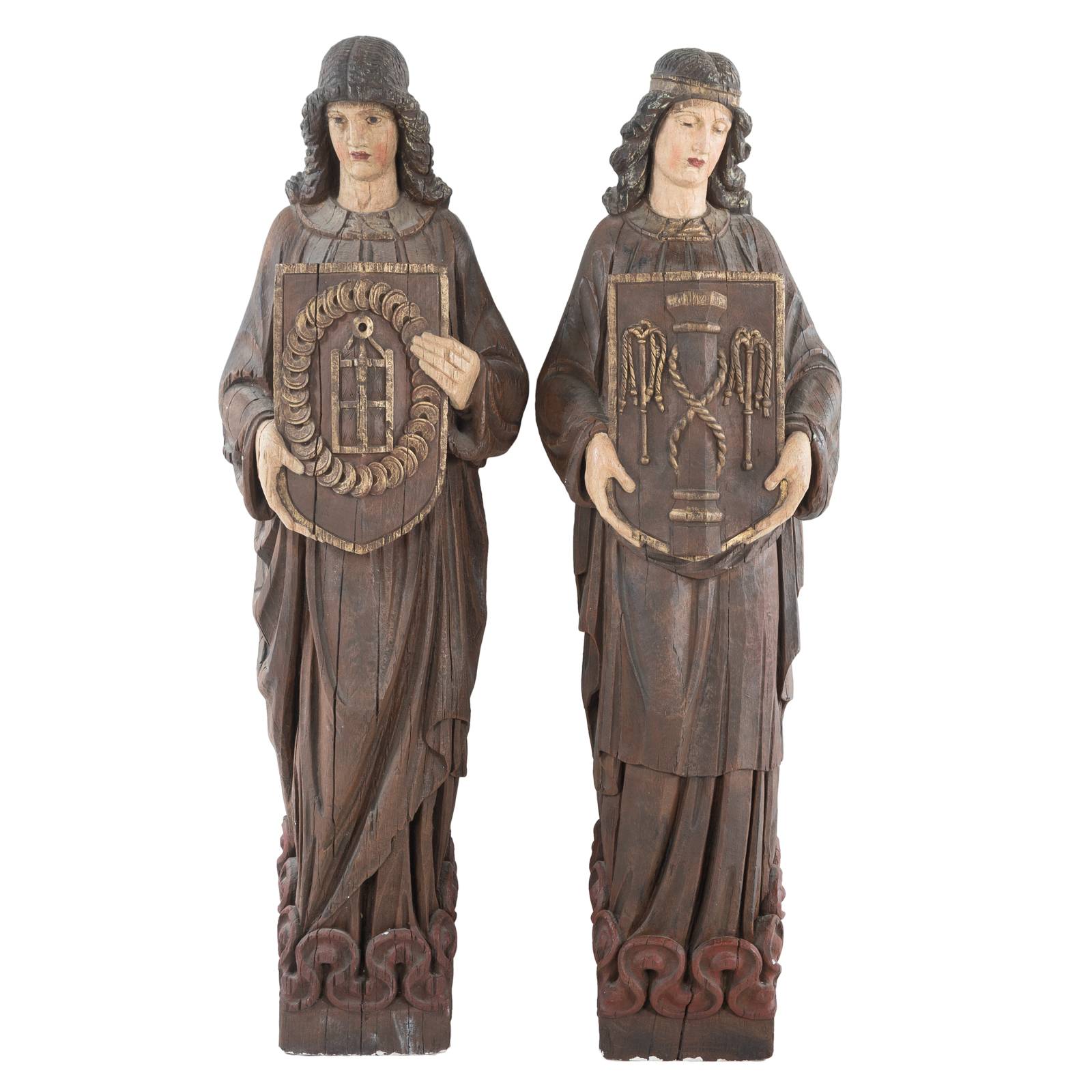 A PAIR OF CARVED WOOD SAINT FIGURES
