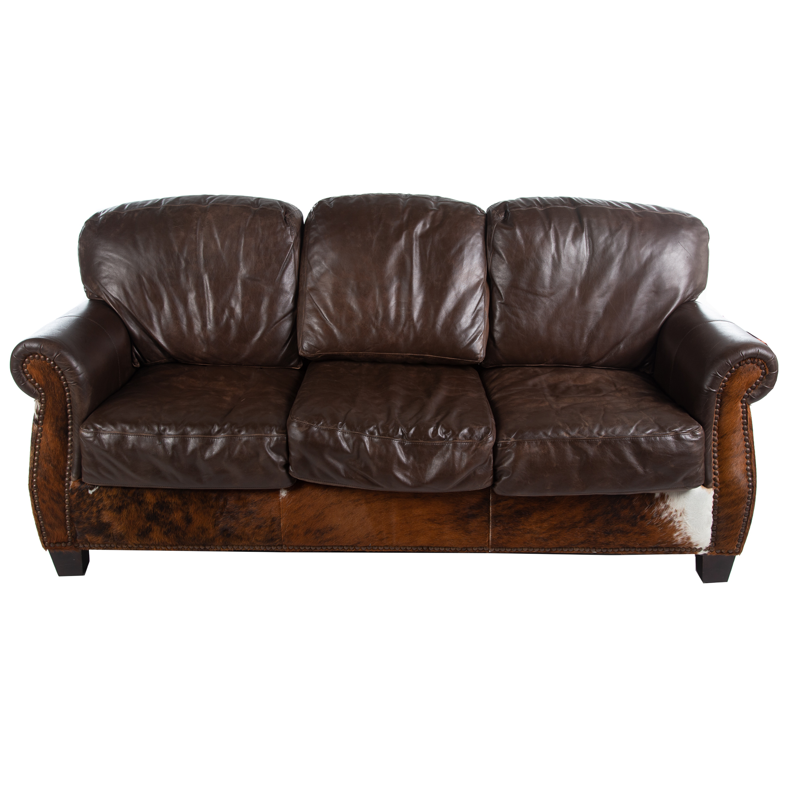 COWHIDE & LEATHER UPHOLSTERED SOFA 20th