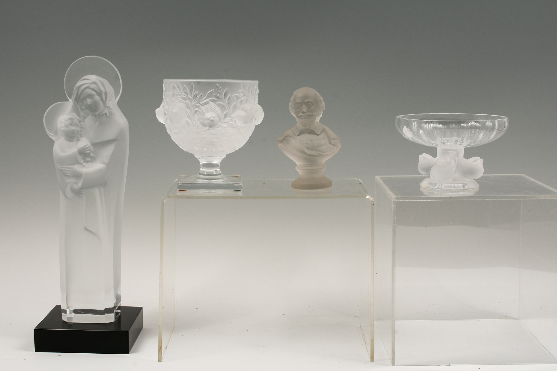 4 PC LALIQUE CRYSTAL BOWLS FIGURES  36a50e