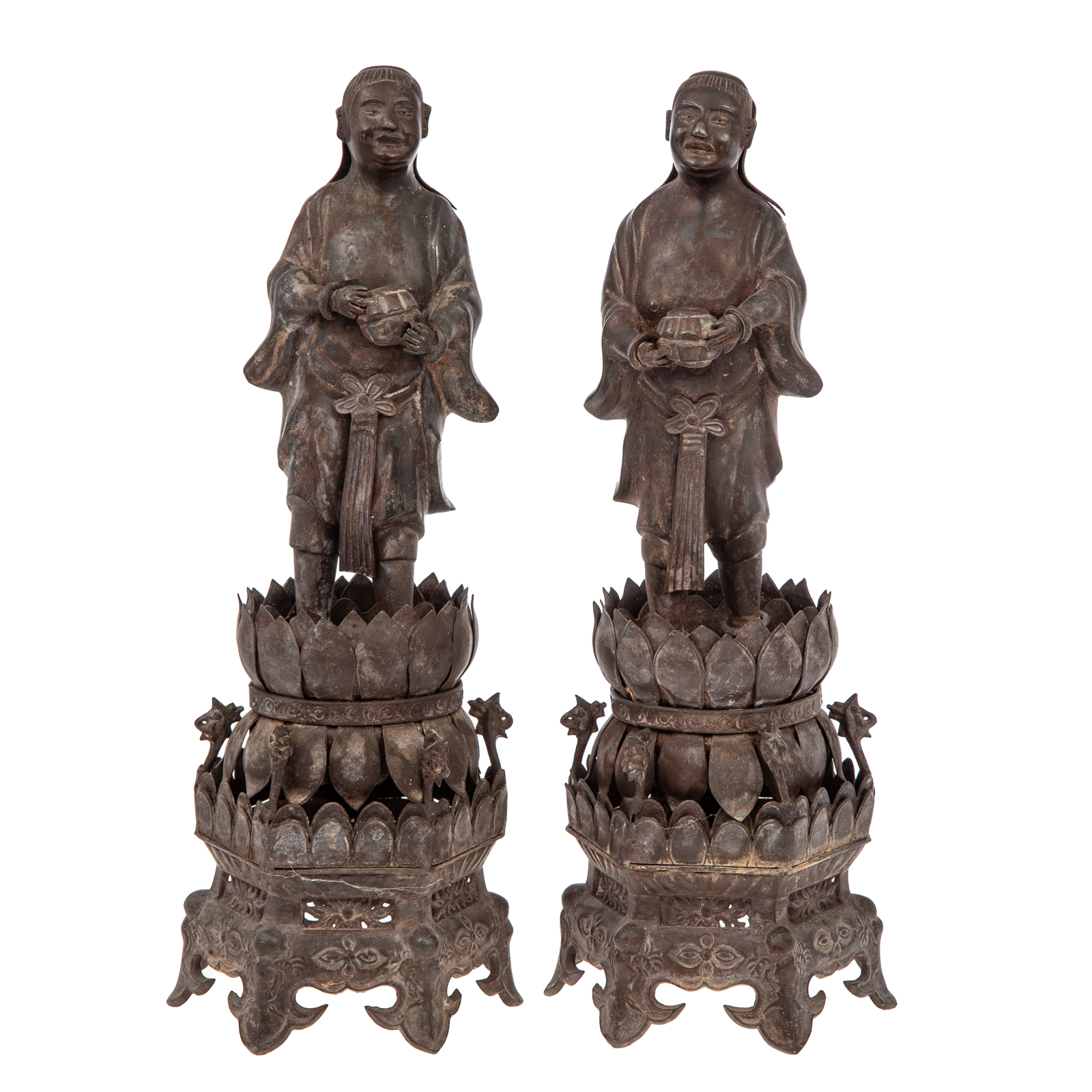 A PAIR OF CHINESE PEWTER DEVOTIONAL 36a65e