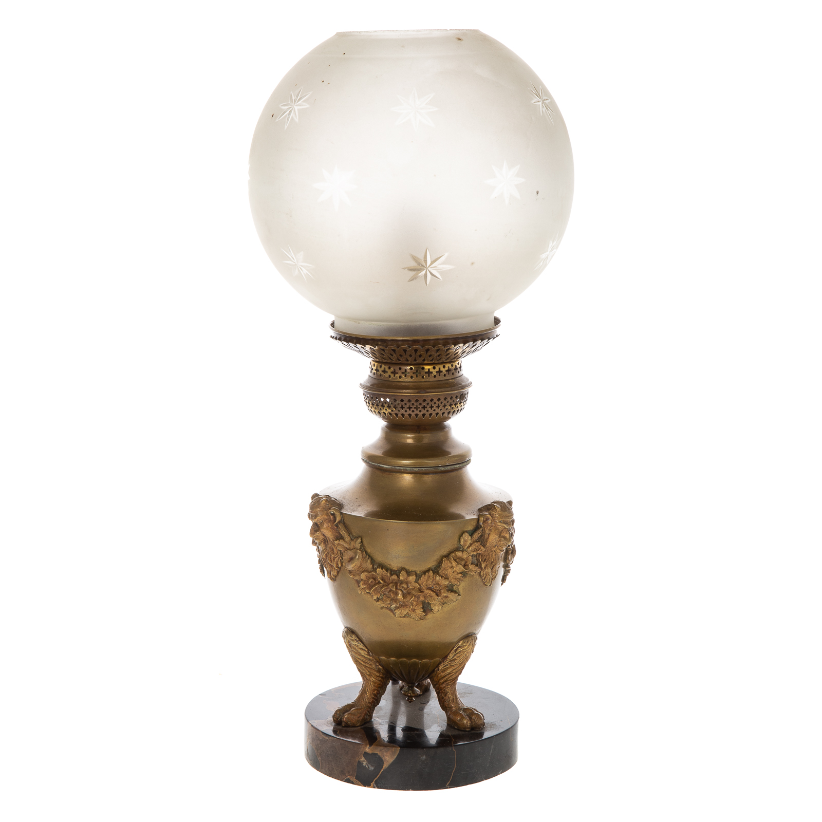 CONTINENTAL BRONZE OIL LAMP & SHADE