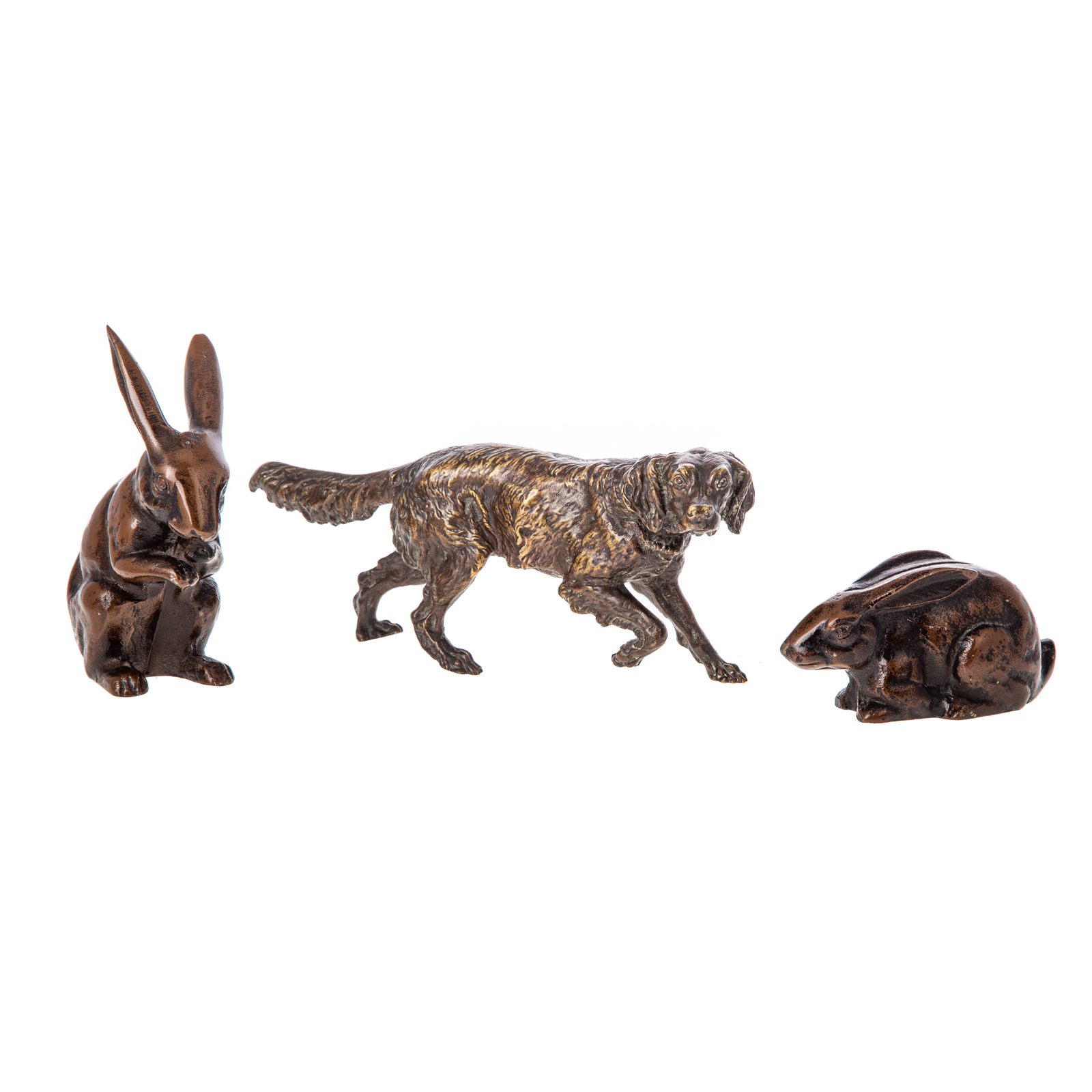 CONTINENTAL BRONZE SETTER & TWO RABBITS