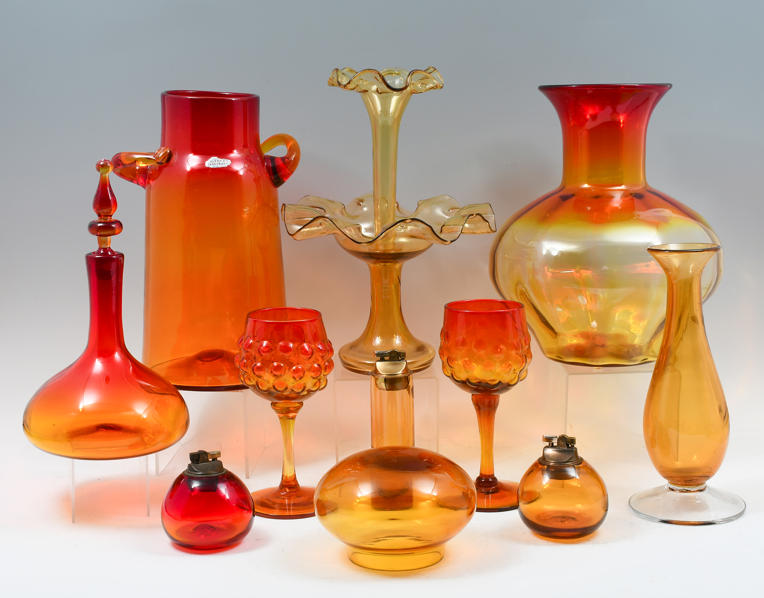 10 PC. BLENKO AMBERINA & AMBER ART GLASS