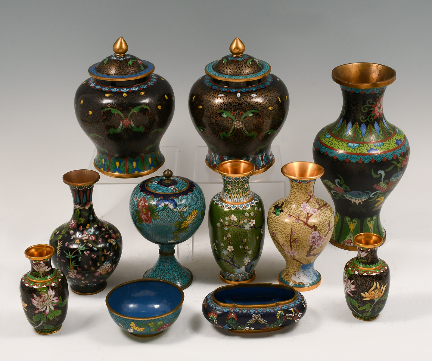 11 PC. CHINESE CLOISONNE COLLECTION: