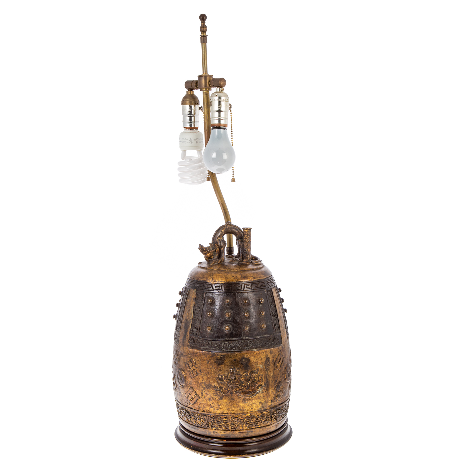 CHINESE METAL TEMPLE BELL LAMP