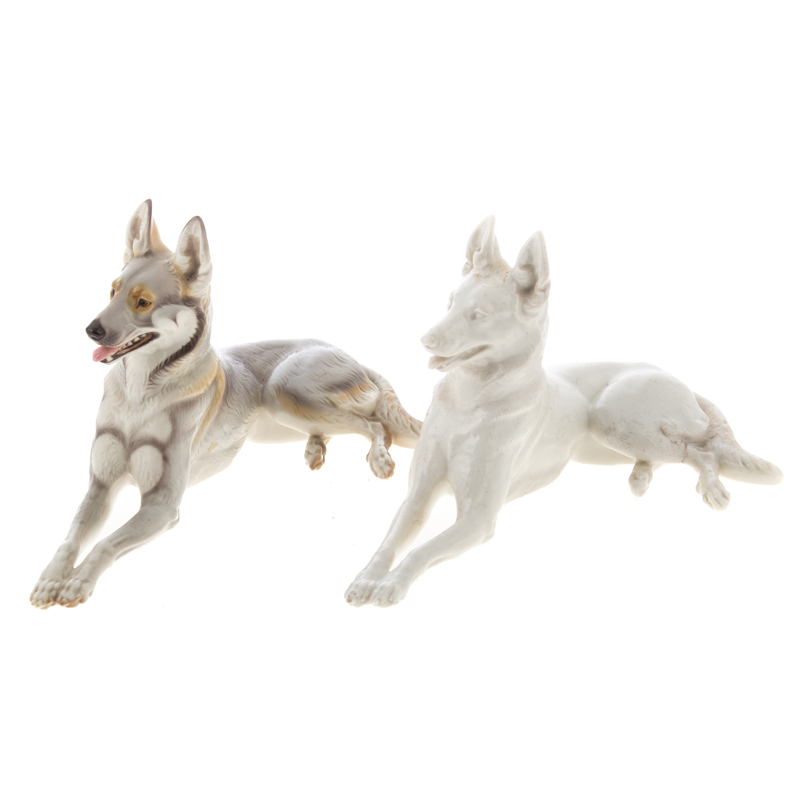 TWO NYMPHENBURG PORCELAIN GERMAN SHEPHERDS