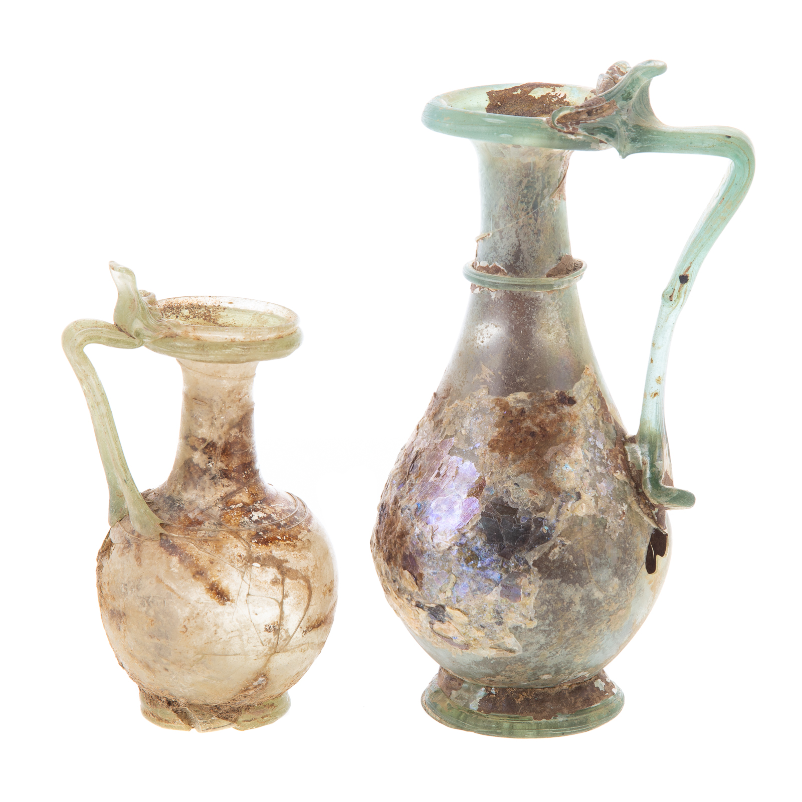 TWO ANCIENT ROMAN GLASS EWERS First