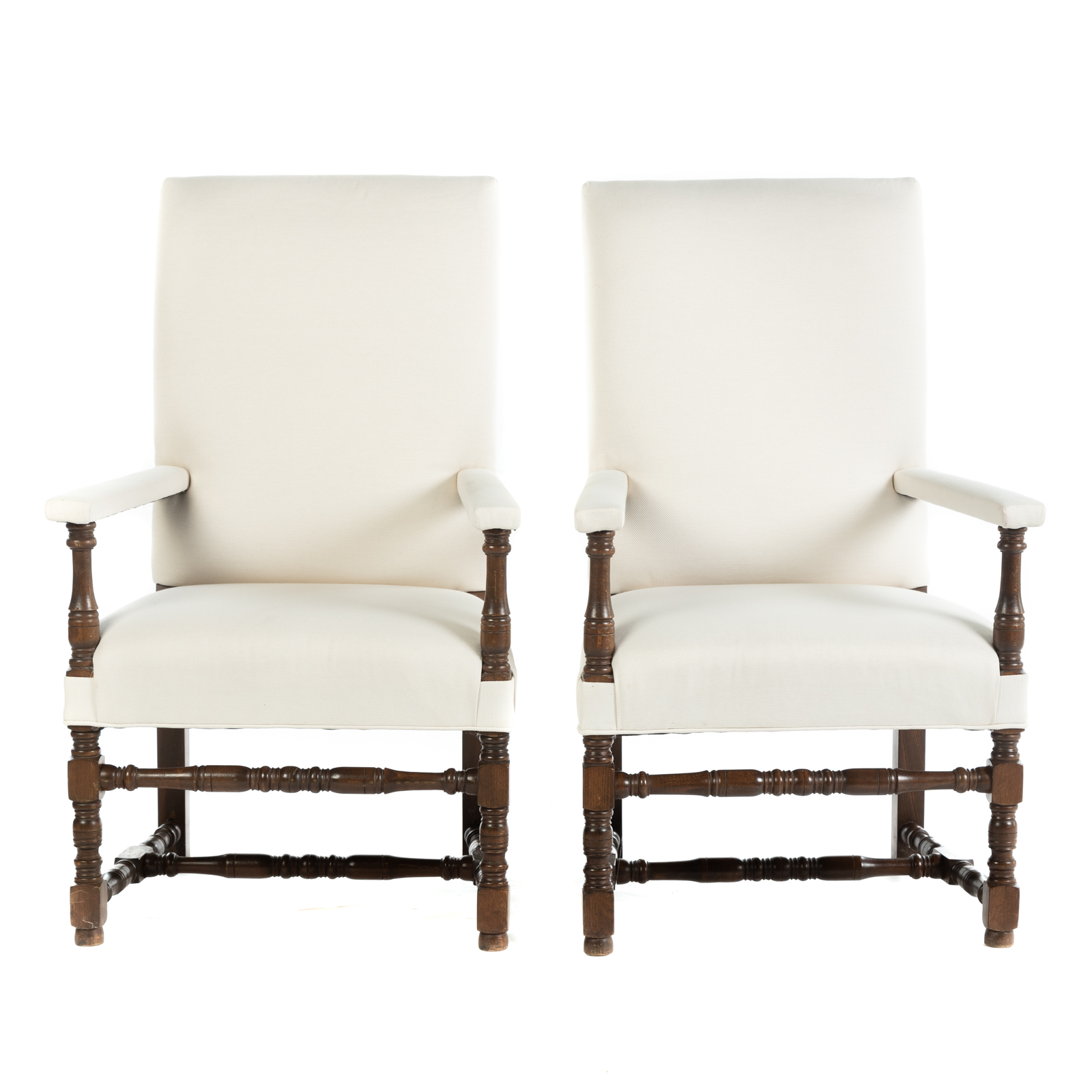 A PAIR OF JACOBEAN STYLE UPHOLSTERED