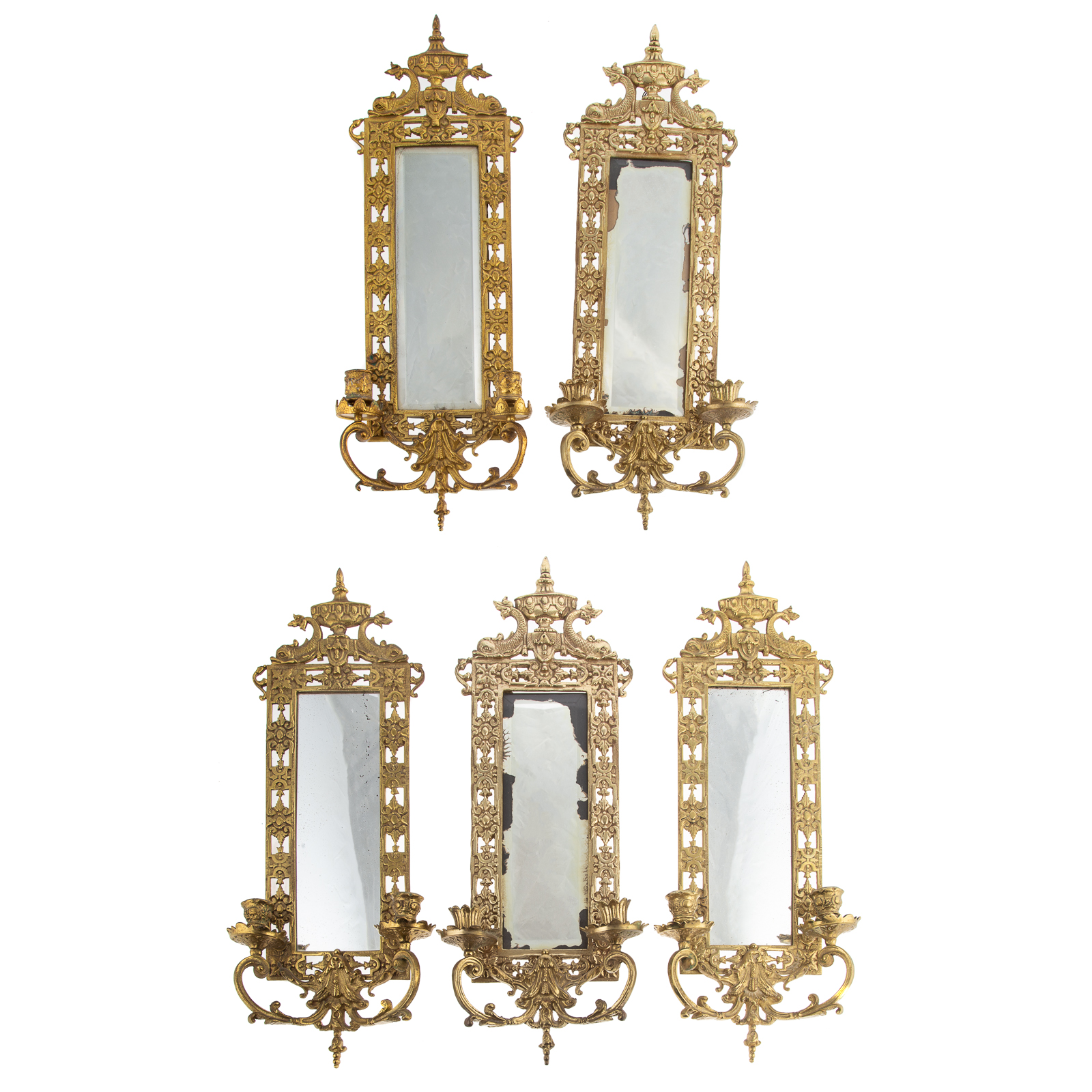 SET FIVE VICTORIAN CAST BRASS MIRROR