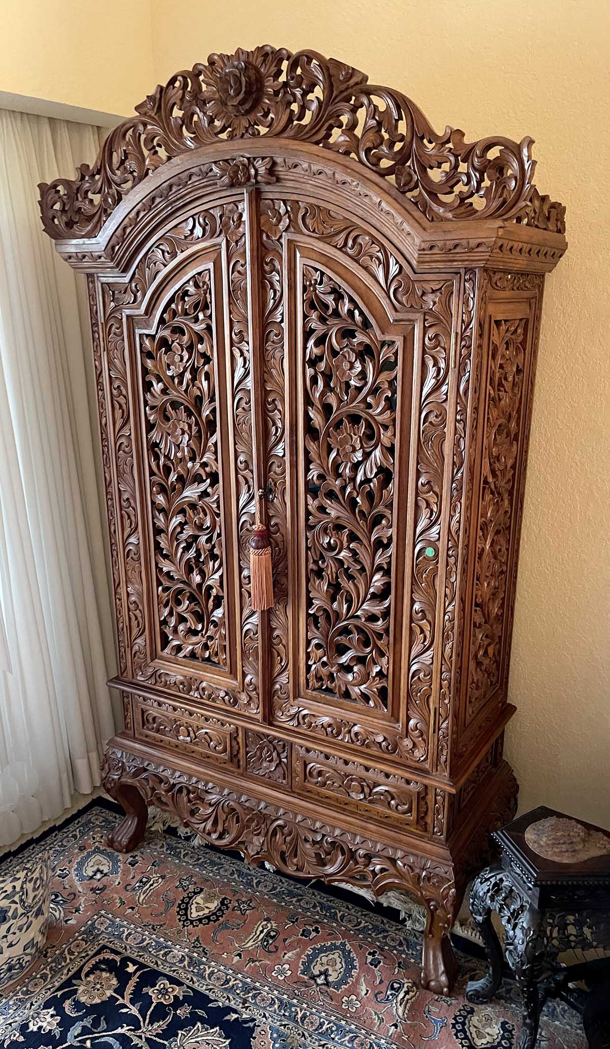 RICHLY CARVED 2 DOOR ARMOIRE: Two
