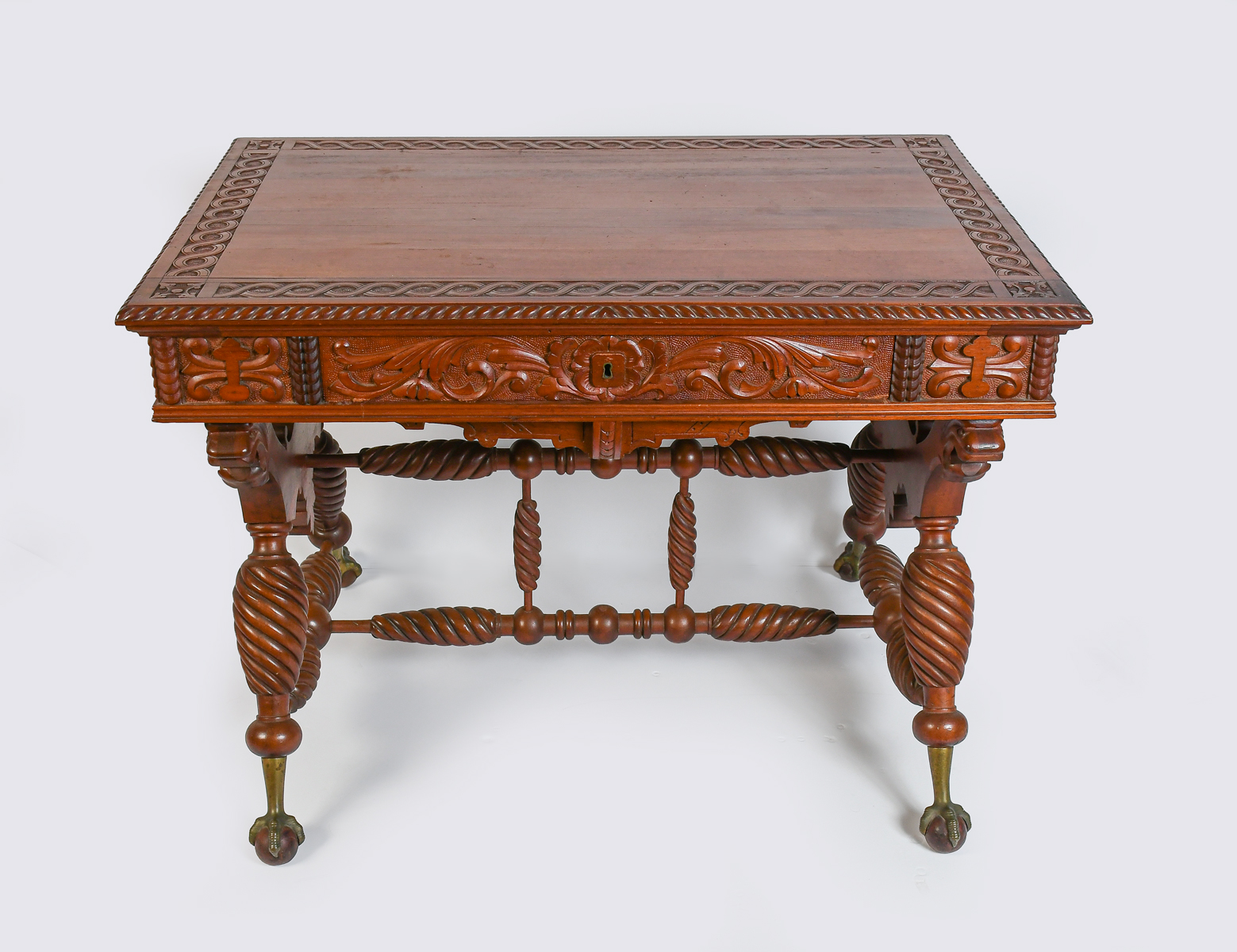HIGHLY CARVED CLAWFOOT DESK Victorian 36ab75