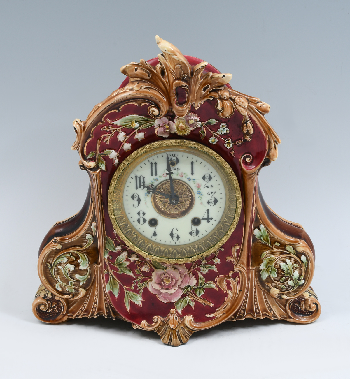 GILBERT MAJOLICA MANTLE CLOCK: