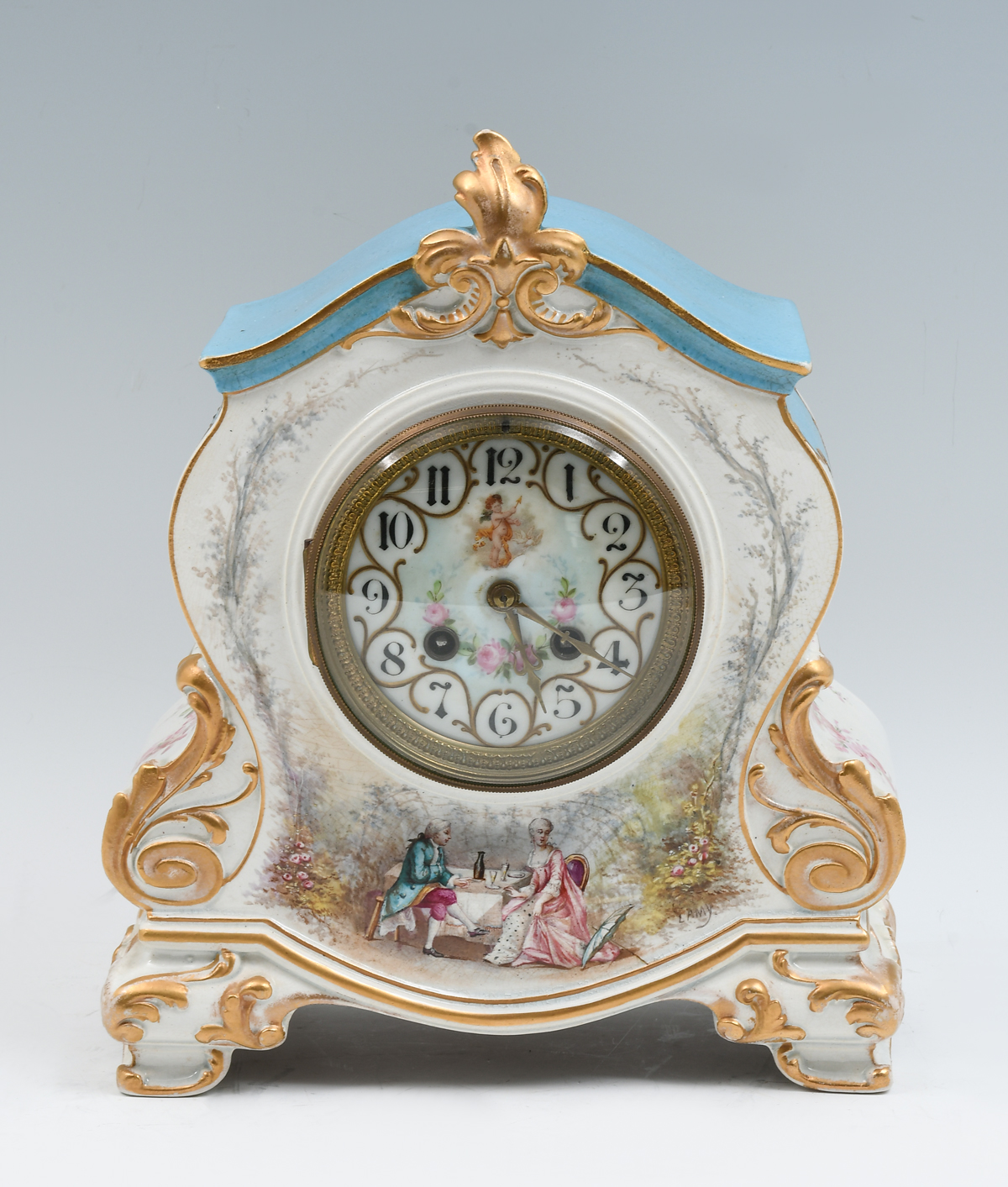 FRENCH PORCELAIN FIGURAL CLOCK: