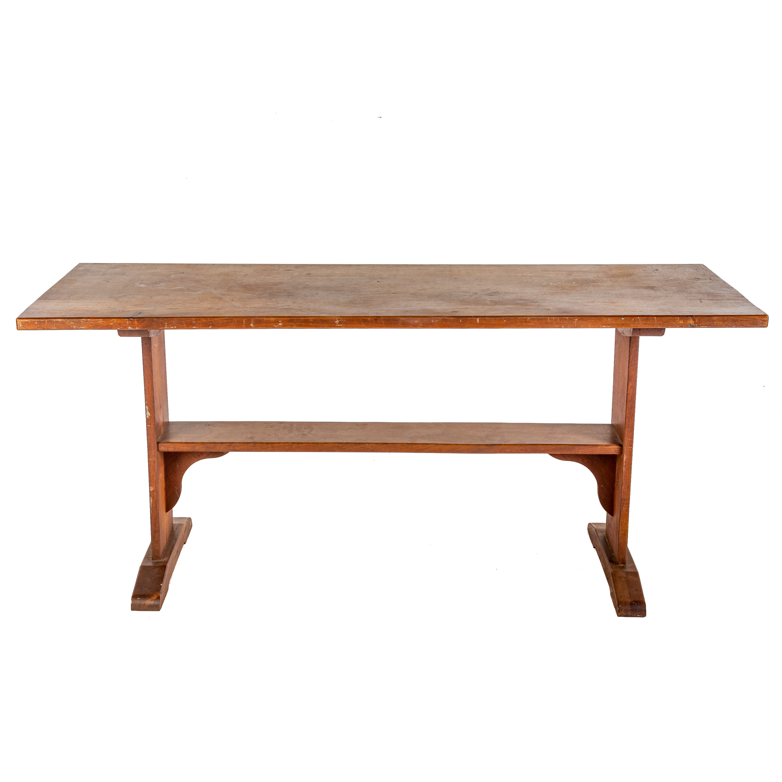 WALNUT TRESTLE BASE TABLE 20th 36ac68