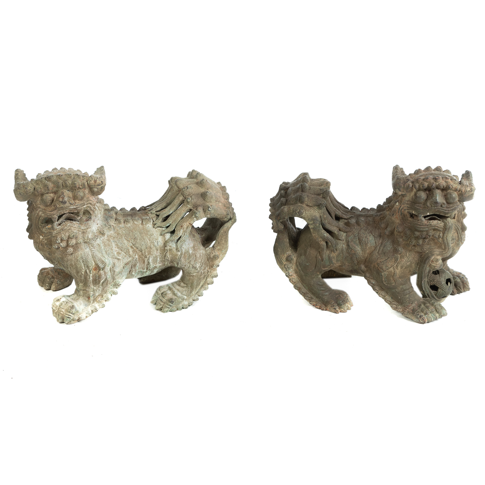 A PAIR OF CHINESE BRONZE FOO DOGS First