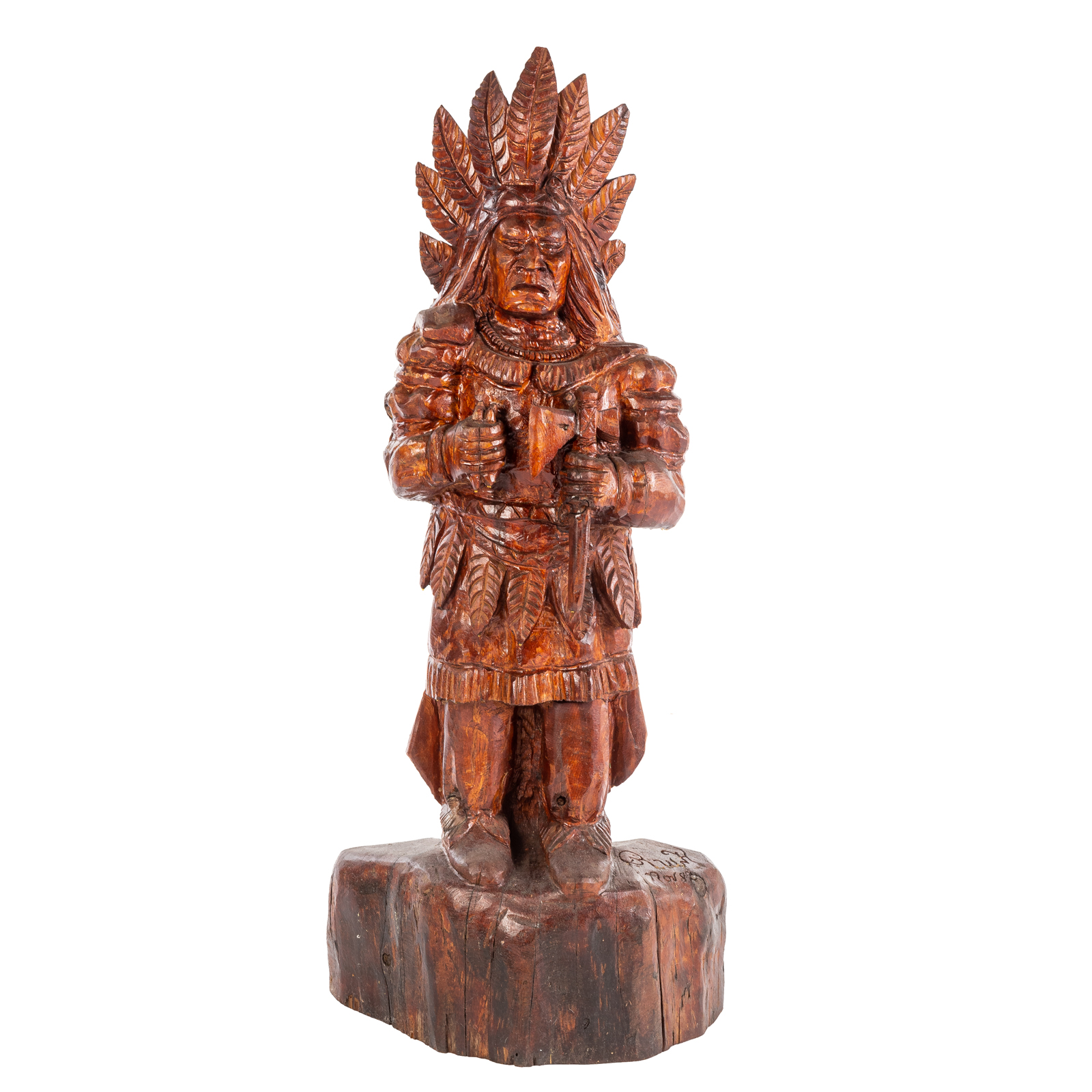 CARVED REDWOOD INDIAN CHIEF Dated
