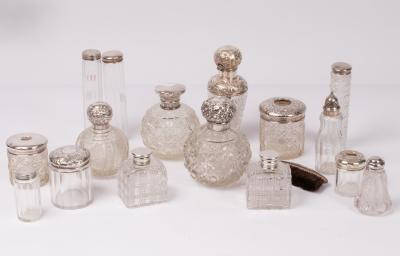 A large quantity of silver mounted glass