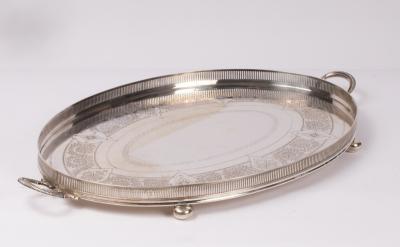 A late Victorian silver oval tray,