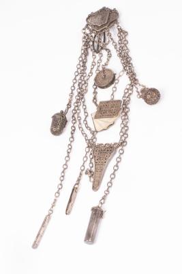 A Victorian silver chatelaine, with