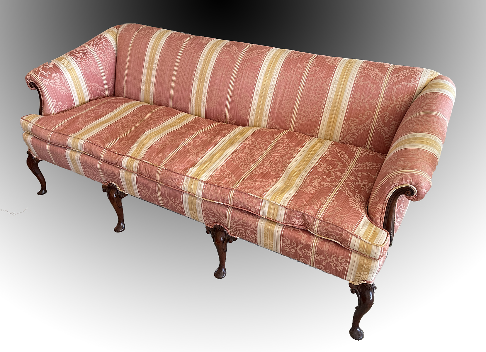 QUEEN ANNE SOFA: Striped upholstery