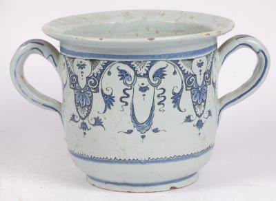 A Faience two-handled pot, painted
