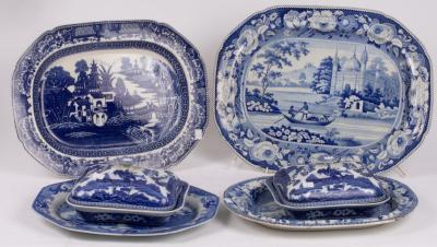 Three Staffordshire blue and white