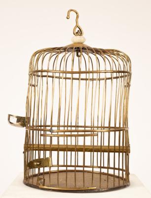 A brass bird cage, approximately