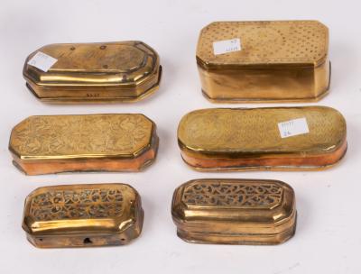 Six Dutch brass tinder boxes, all