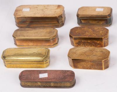 Seven Dutch brass tinder boxes, some