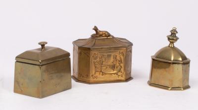 Two brass tobacco jars, one dated
