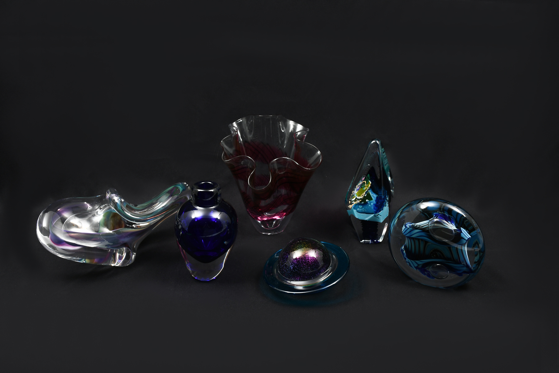 6 PC. SIGNED ART GLASS COLLECTION: