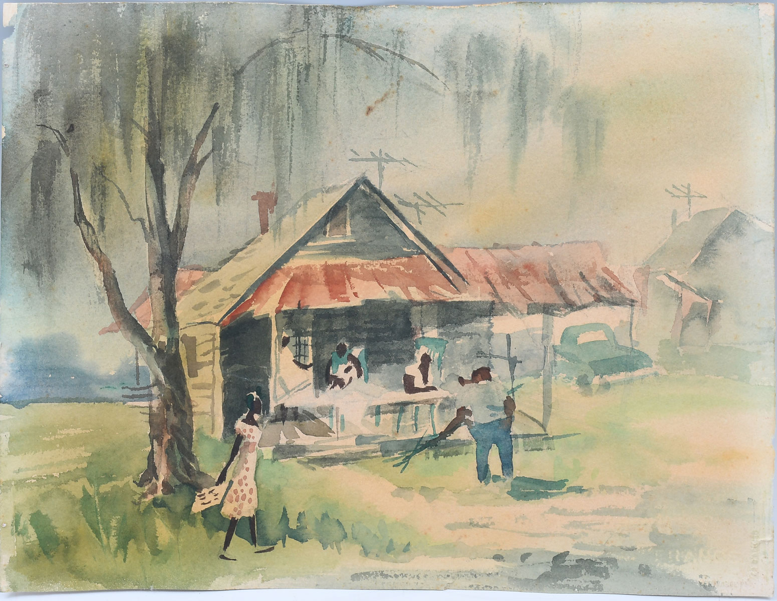 1950S FLORIDA CABIN PAINTING: Depicting