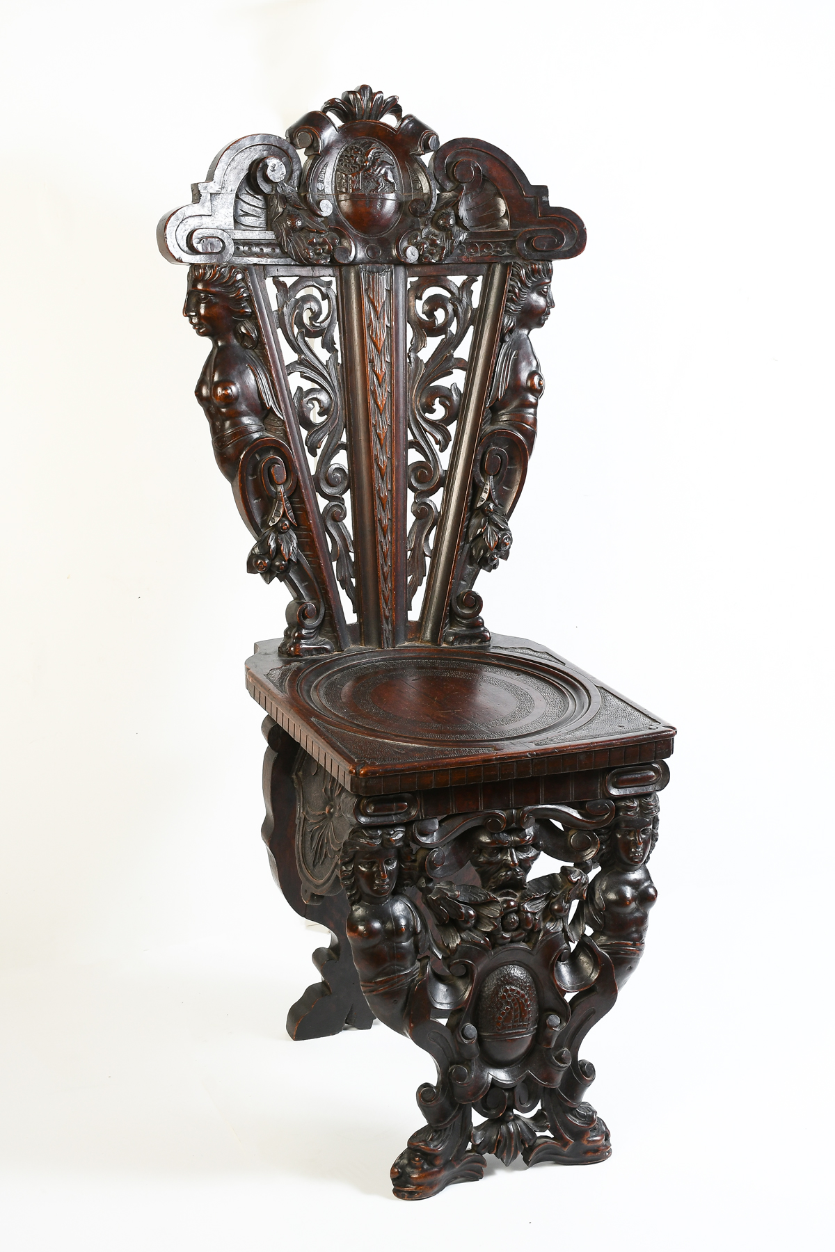 VICTORIAN CARVED FIGURAL CHAIR: