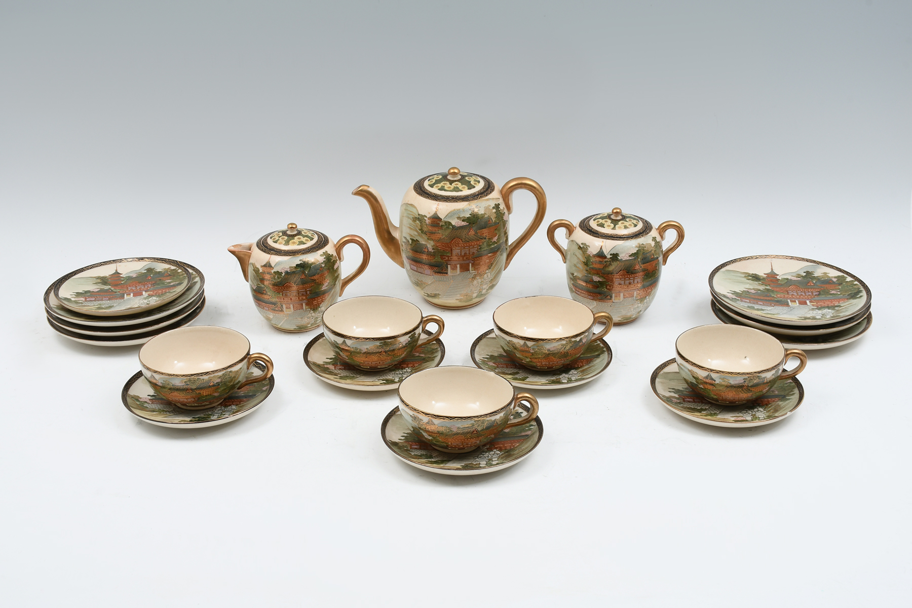 JAPANESE SATSUMA PORCELAIN TEA SET: