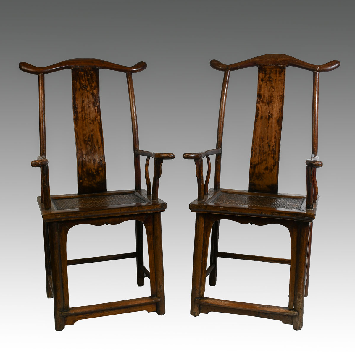 2 CHINESE YOKE BACK RUSH SEAT ARMCHAIRS: